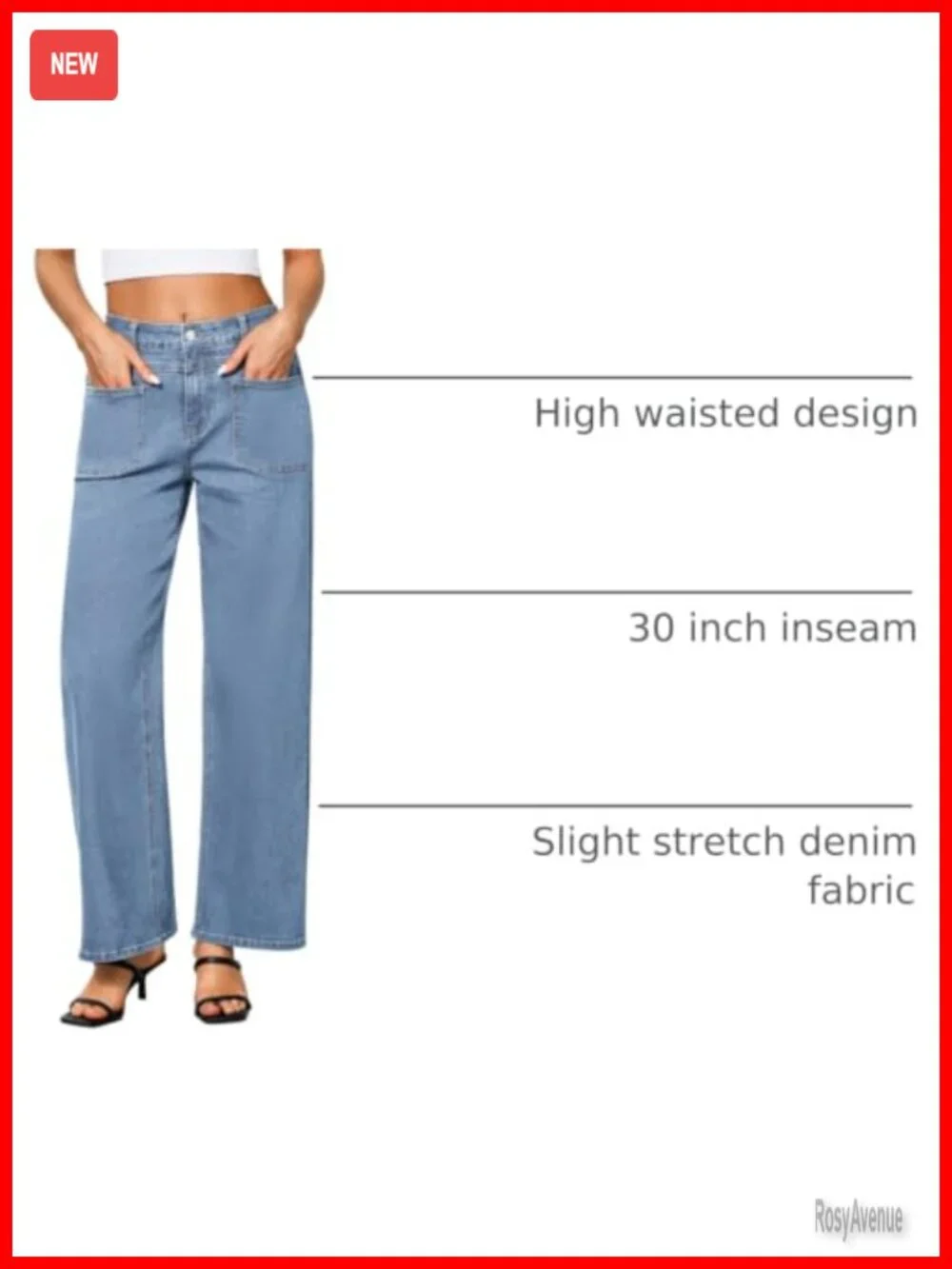 High Waisted Wide Leg Stretchy Retro Denim Jeans with Pockets